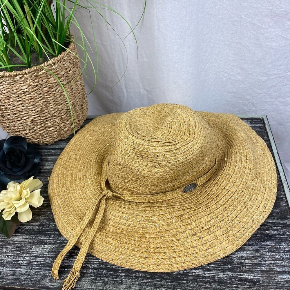 Cappelli Tan & Gold Woven Summer Wide Brim Straw Hat OS